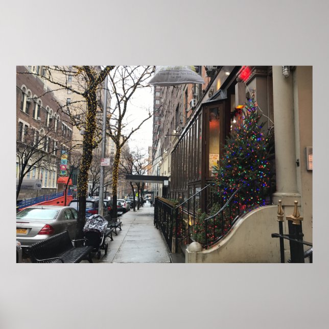 Upper West Side NYC Snow Christmas Lights New York Poster (Front)