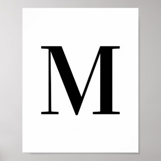 Uppercase Letter M Monogram Black and White Poster