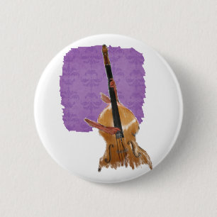 Upright acoustic bass with hands musician 6 cm round badge