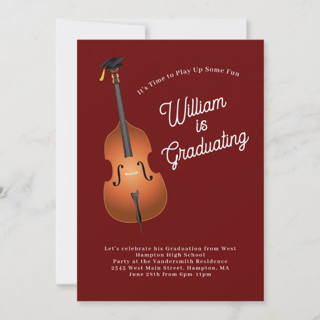 Upright Bass Jazz Musician Graduation Party Music Invitation (Front)