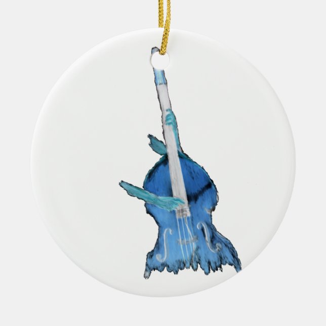 Upright bass, played by two hands, blue inversion ceramic tree decoration (Front)