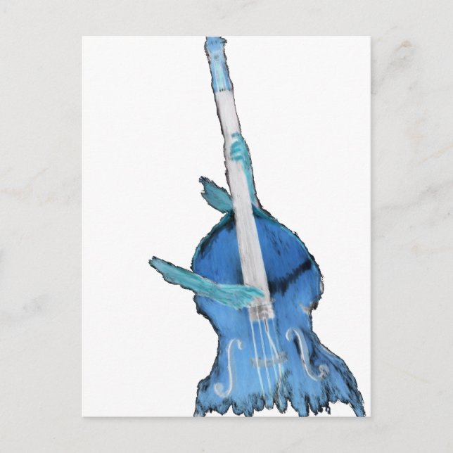 Upright bass, played by two hands, blue inversion postcard (Front)