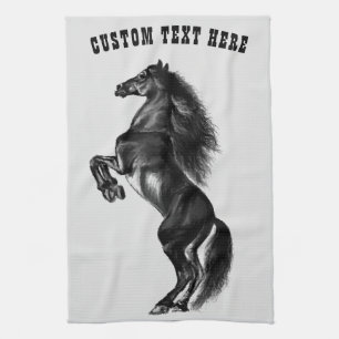Upright Black Horse Kitchen Towel Your Text Name
