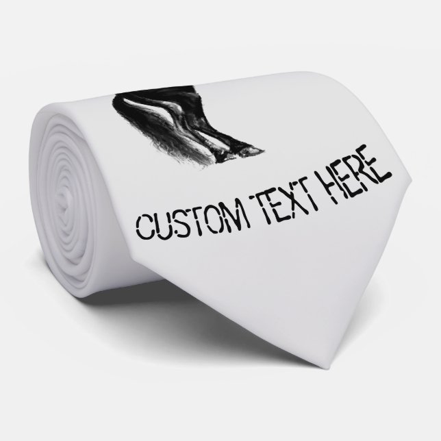 Upright Black Horse Neck Tie with Custom Text (Rolled)