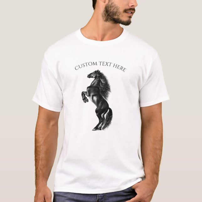 Upright Black Horse T-Shirt with Cutom Text (Front)