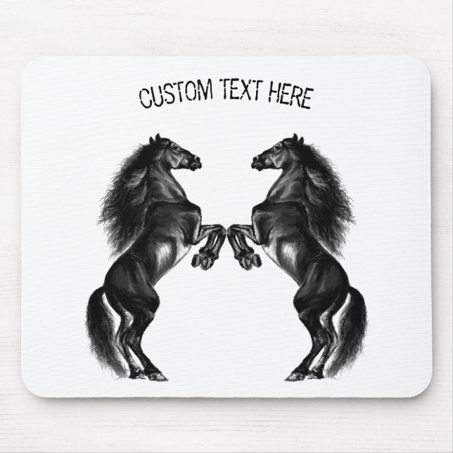 Upright Black Horses Mouse Pad Your Text and Colou (Front)