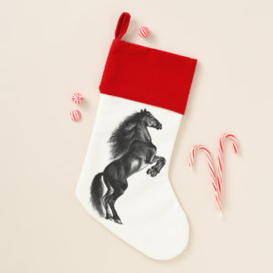 Upright Black Wild Horse - Add Your Text / Colour Christmas Stocking