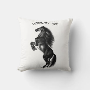 Upright Black Wild Horse - Add Your Text / Colour  Cushion