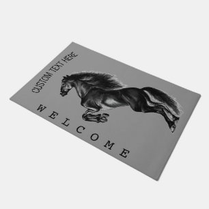 Upright Black Wild Horse - Add Your Text / Colours Doormat