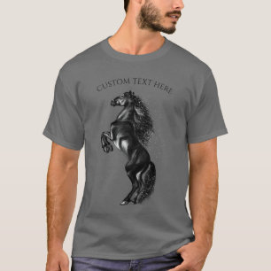 Upright Black Wild Horse - Black and White Drawing T-Shirt