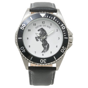 Upright Black Wild Horse - Black and White Drawing Watch