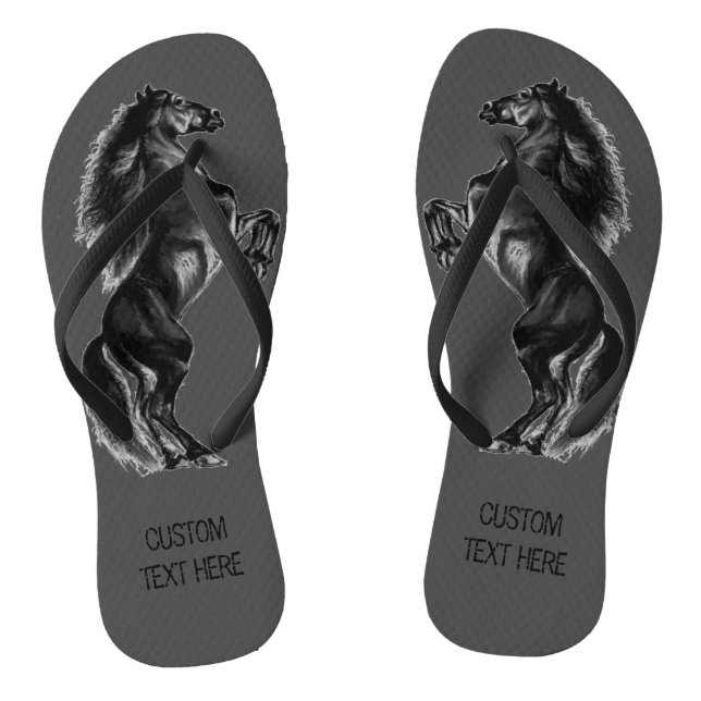 Upright Black Wild Horse - Black & White Drawing - Jandals (Footbed)