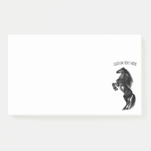 Upright Black Wild Horse - Black & White Drawing Post-it Notes