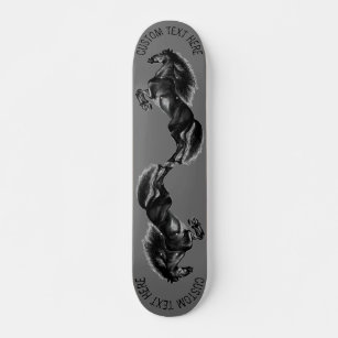 Upright Black Wild Horse - Black& White Drawing - Skateboard