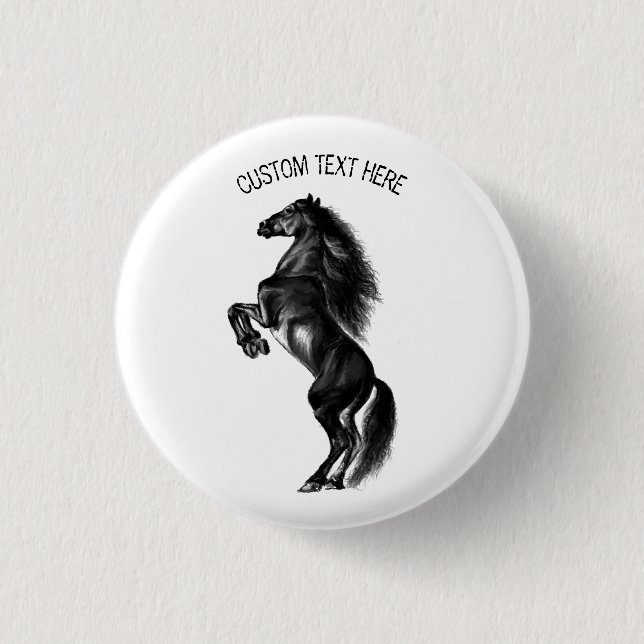Upright Black Wild Horse Button with Custom Text (Front)