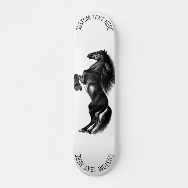 Upright Black Wild Horse Custom Text Skateboard (Front)