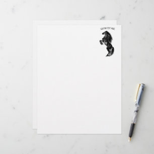 Upright Black Wild Horse - Drawing - Add Your Text Custom Letterhead