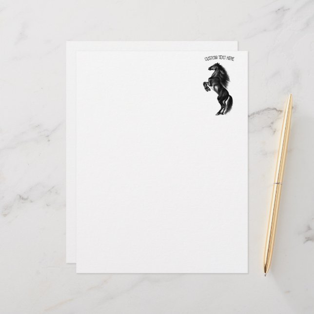 Upright Black Wild Horse - Drawing - Add Your Text Custom Letterhead (Front/Back In Situ)
