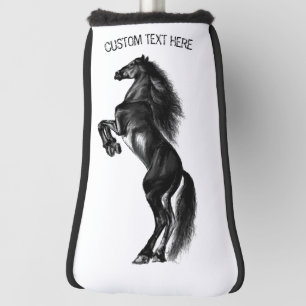 Upright Black Wild Horse - Drawing - Add Your Text Golf Head Cover