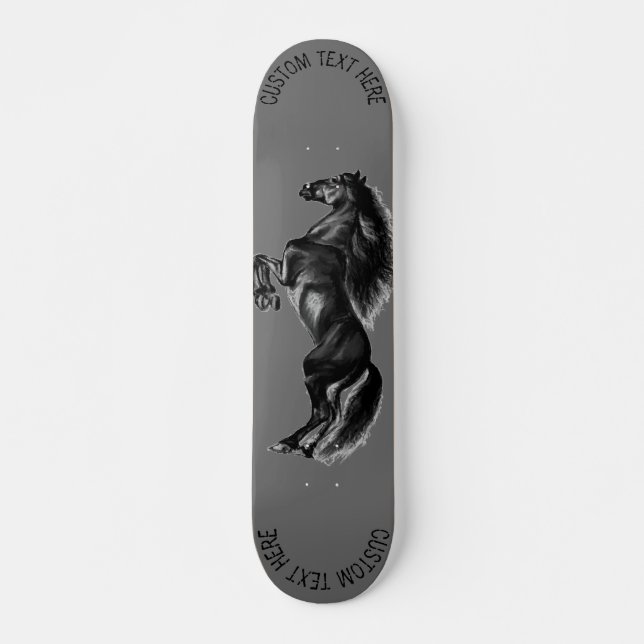 Upright Black Wild Horse - Drawing - Add Your Text Skateboard (Front)