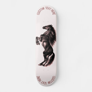 Upright Black Wild Horse - Drawing Art - Add Text Skateboard