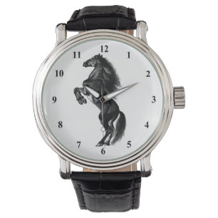 Upright Black Wild Horse - Drawing Art - Modern Watch