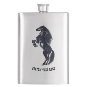 Upright Black Wild Horse Drawing - Your Text Hip Flask
