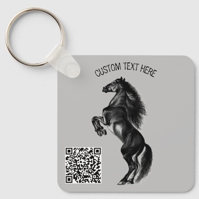 Upright Black Wild Horse Keychain - Custom Text (Front)