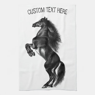 Upright Black Wild Horse Kitchen Towel Your Text