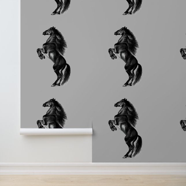 Upright Black Wild Horse Wallpaper (Application)