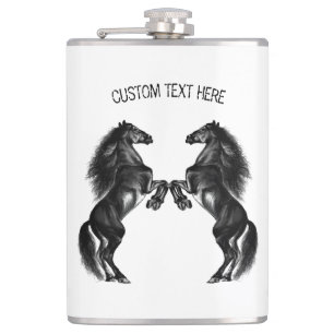 Upright Black Wild Horses - Add Your Text / Colour Hip Flask
