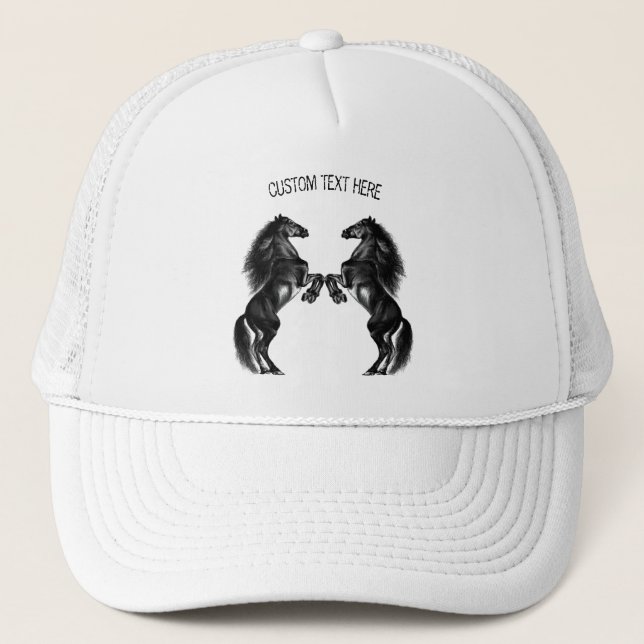 Upright Black Wild Horses - Add Your Text / Colour Trucker Hat (Front)