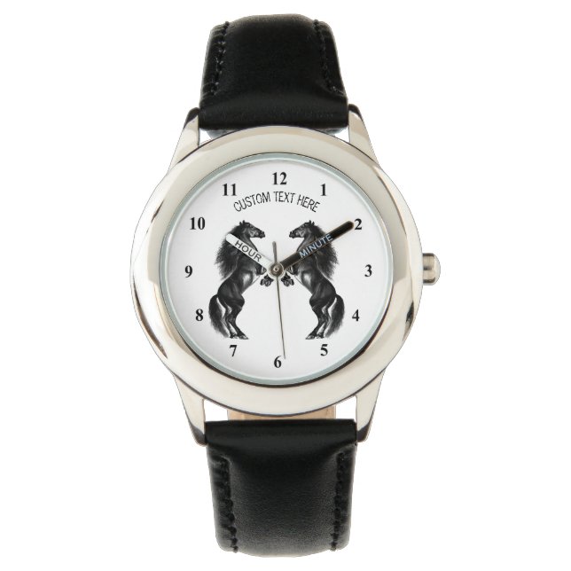 Upright Black Wild Horses - Add Your Text / Colour Watch (Front)