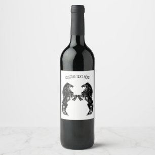 Upright Black Wild Horses - Add Your Text / Colour Wine Label