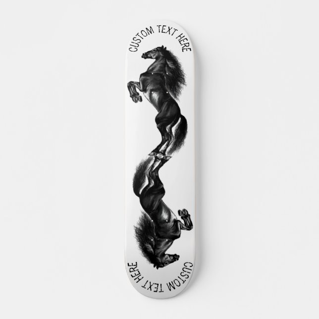 Upright Black Wild Horses Drawing  Add Text / Name Skateboard (Front)