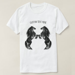 Upright Black Wild Horses - Drawing -Add Your Text T-Shirt