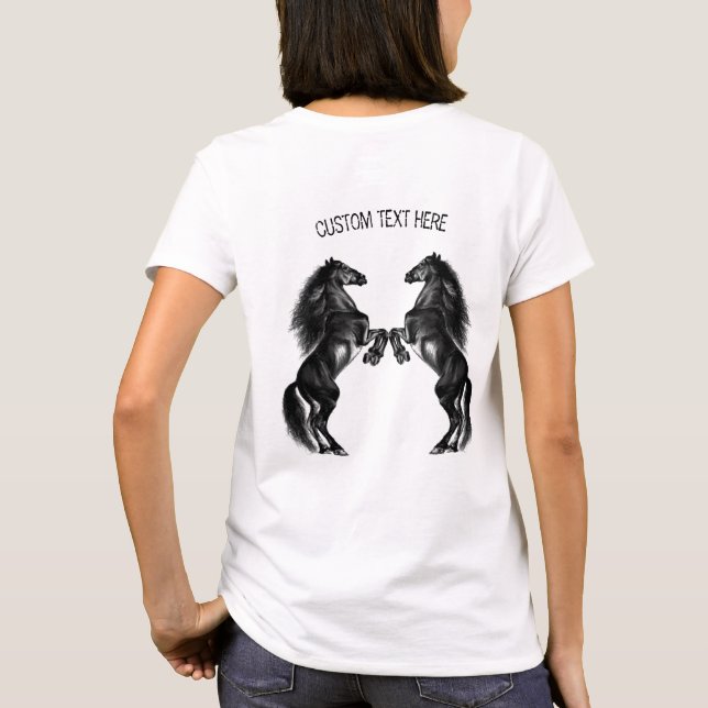 Upright Black Wild Horses T-Shirt with Custom Text (Back)