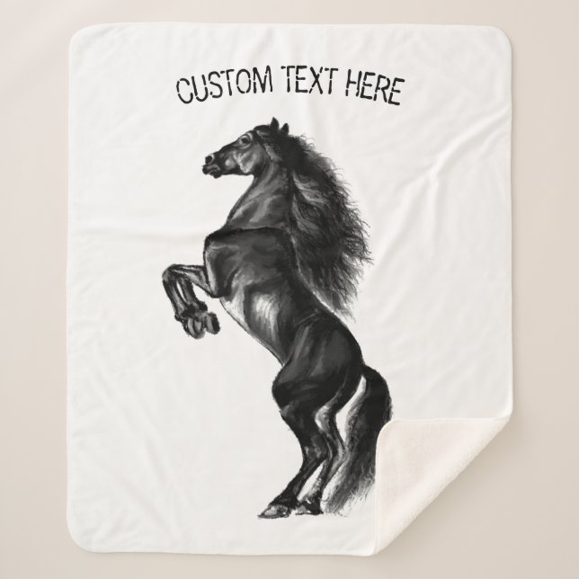 Upright Horse Sherpa Blanket with Custom Text (Front)