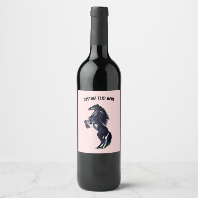 Upright Horse Wine Bottle Label with Custom Text (Front)