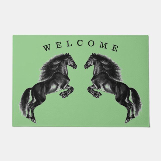 Upright Horses Doormat Welcome - Choose Colour (Front)