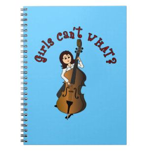 Upright String Double Bass Player Girl Spiral Notebook