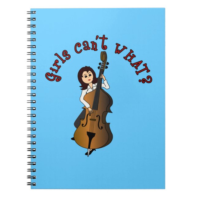 Upright String Double Bass Player Girl Spiral Notebook (Front)