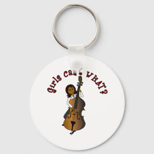 Upright String Double Bass Player Woman Key Ring