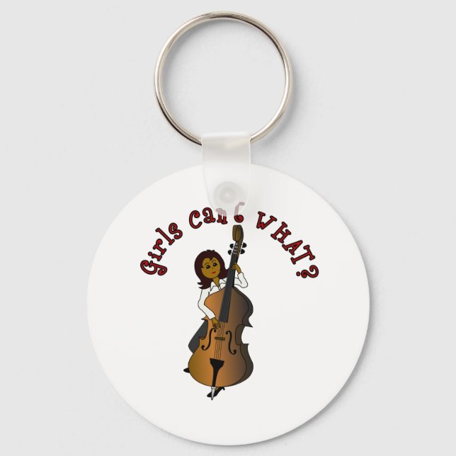 Upright String Double Bass Player Woman Key Ring (Front)