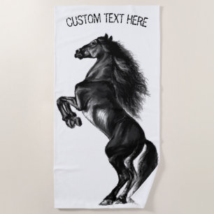 Upright Wild Horse Beach Towel with Custom Text