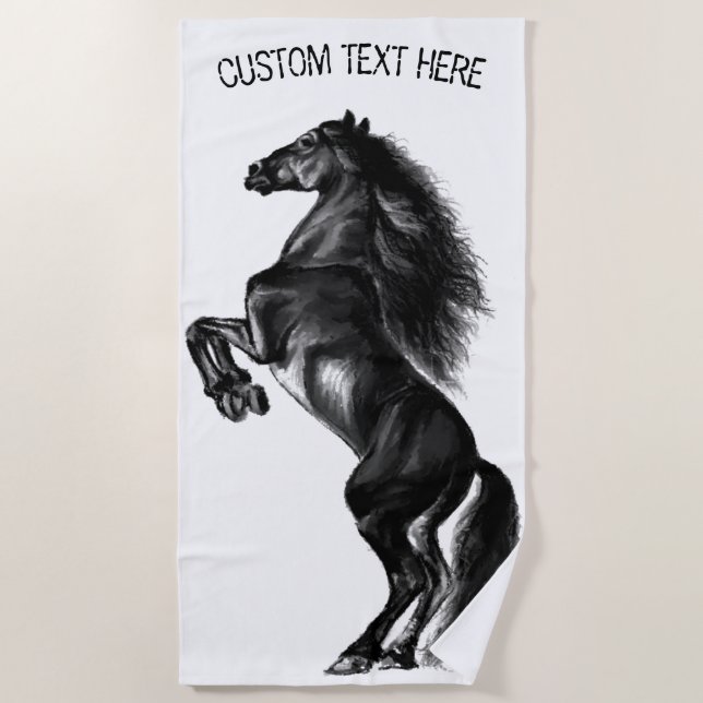 Upright Wild Horse Beach Towel with Custom Text (Front)