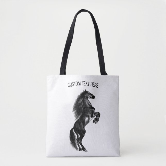 Upright Wild Horse Tote Bag with Custom Text (Front)
