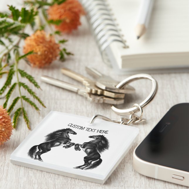 Upright Wild Horses Keychain Gift with Custom Text (Front Right)
