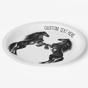 Upright Wild Horses Paper Plates with Custom Text