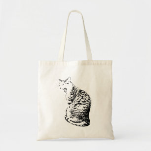 Upright Yawning Tabby Cat Monochrome Tote Bag